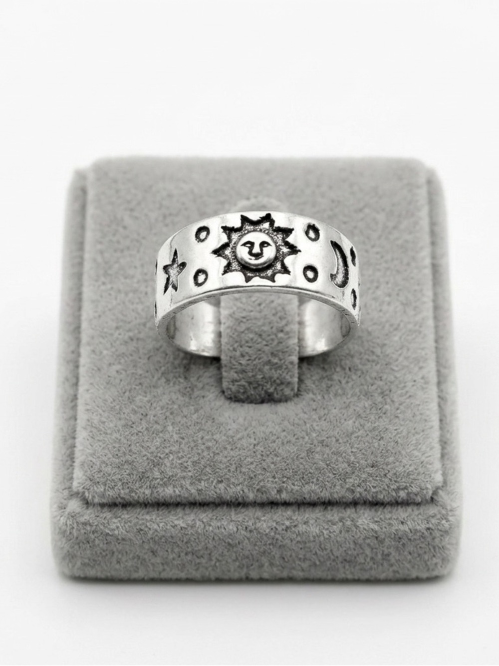 New Sterling Silver Adjustable Handmade Bohemian Celestial Sun Moon Stars Ring